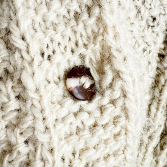 Vintage Made in Nepal Wool Chunky Fisherman Cardigan Sweater L - Picture 3 of 8